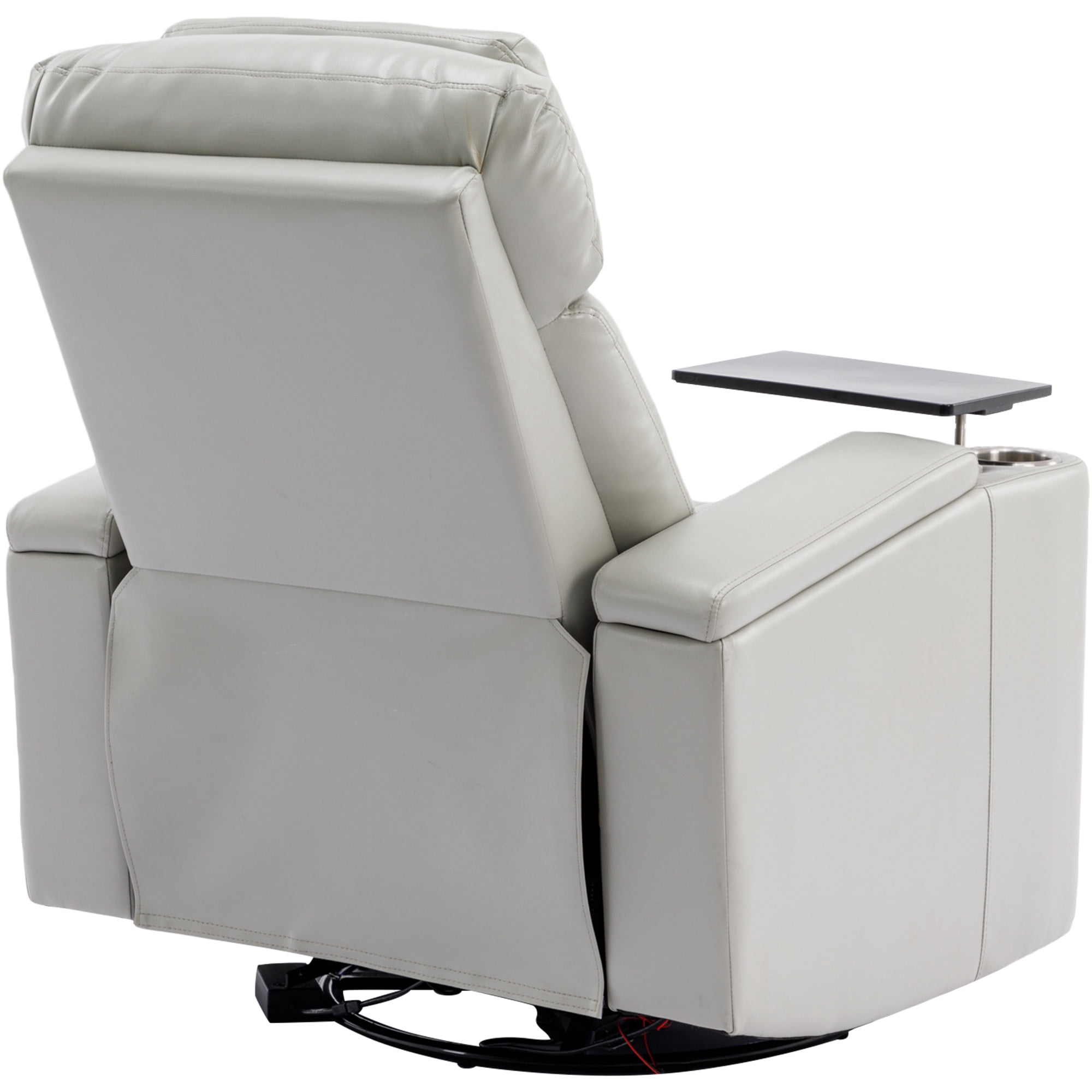 EUROCO Overstuffed Electric Home Theater Seating ,PU Leather 270°Power Swivel Recliner with Hidden Arm Storage, LED Light Strip,Cup Holder,360° Swivel Tray Table,and Cell Phone Holder for Living Room
