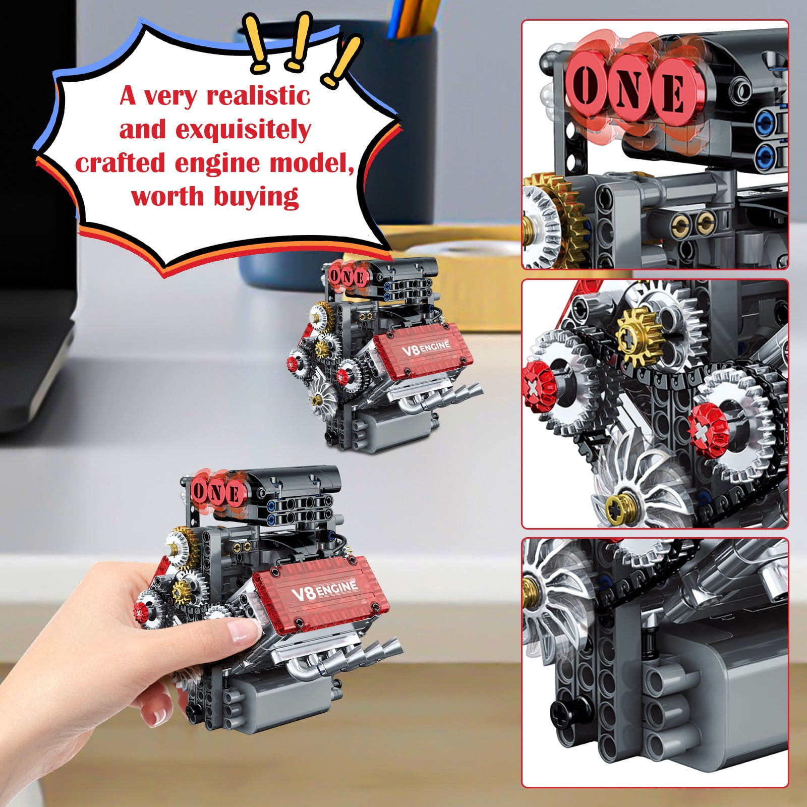 American V8 Engine Model Building Blocks Kit, Detailed Educational STEM Toy for Car Enthusiasts and Adult Hobbyists