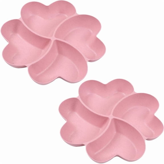 ABPETE Divided Serving Tray, Appetizer Sectioned Platter, Dessert Serving Dish, Reusable Plastic Snack Plates, Round Relish Tray, 4 Compartment for Chips and Dip Veggies Candy Nut Fruit (Pink)