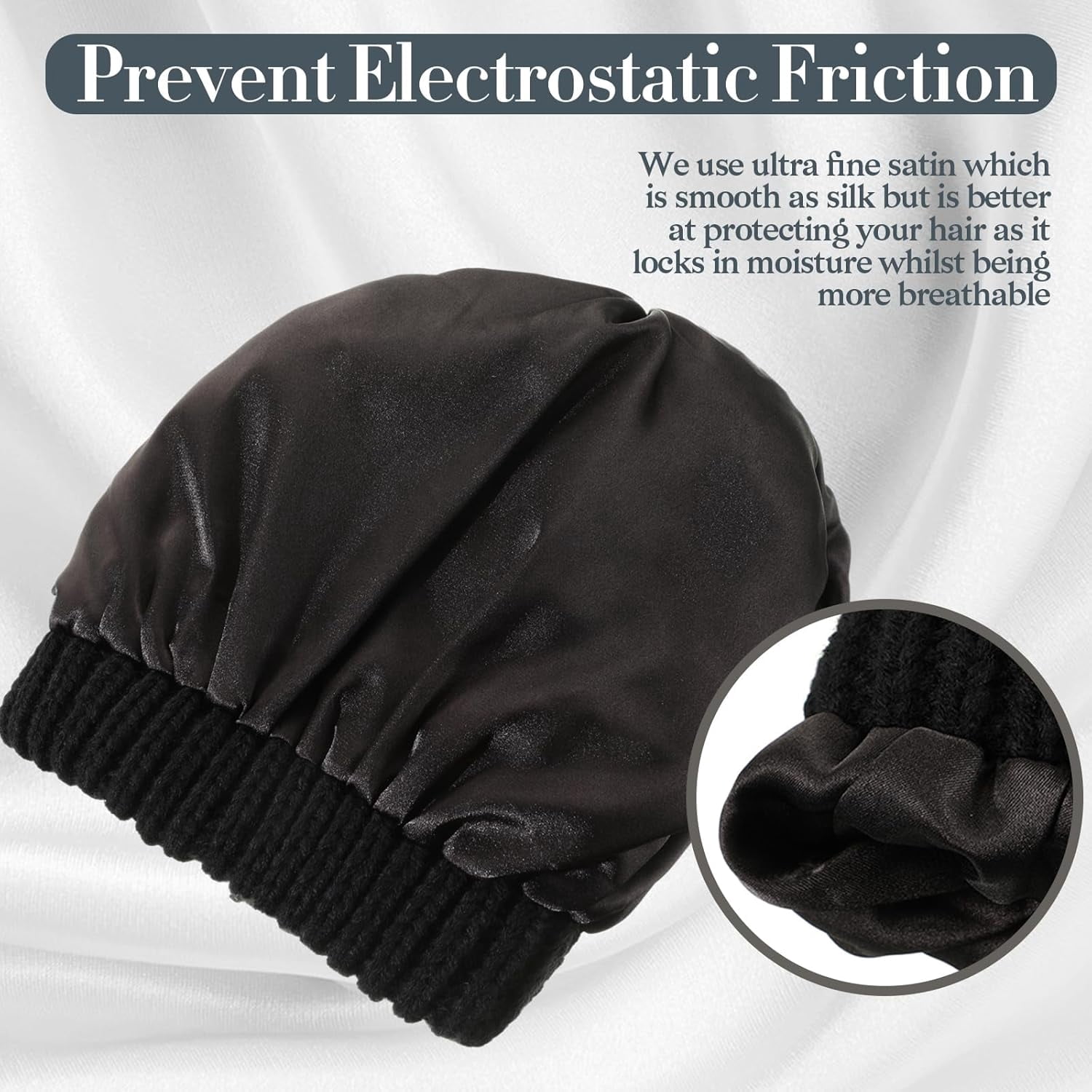 2 Sets Winter Hat and Gloves for Women, Satin Lined Hats for Women Touchscreen Gloves Slouchy Knit Beanies Set