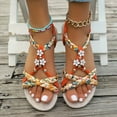 thumbnail image 2 of Womens Bohemian Flats Dressy Sandals Summer Beach Boho Flower Braided Dress Elastic Ankle Strap Sandals, 2 of 9