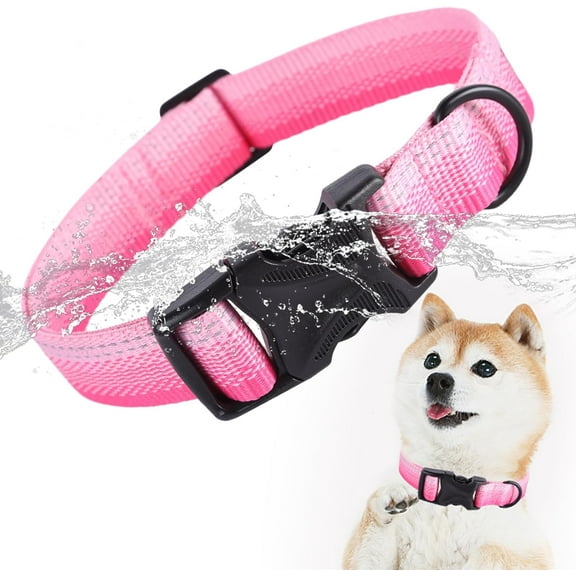 Waterproof Dog Collar,Gradient Reflective Pink Collar for Medium Dog,Safety Buckle Dog Collar for Large Dog Girl Boy Gift, L, Neck 16-24in