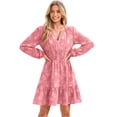 thumbnail image 3 of Women'S Casual Long Sleeve Babydoll Flowy Dress V Neck Swing Party Mini Dress Pink XL, 3 of 9