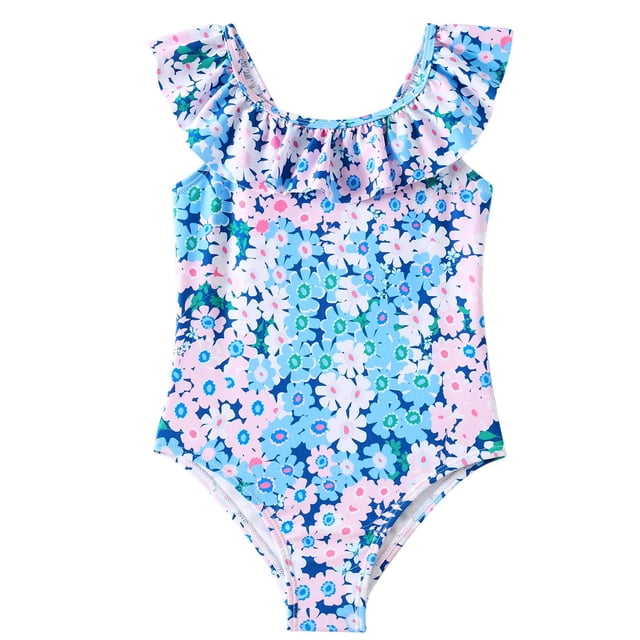 Traje de baño de una pieza para niña Angel Season talla 8T azul con estampado floral