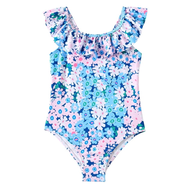 Traje de baño de una pieza para niña Angel Season con volantes florales, 4T