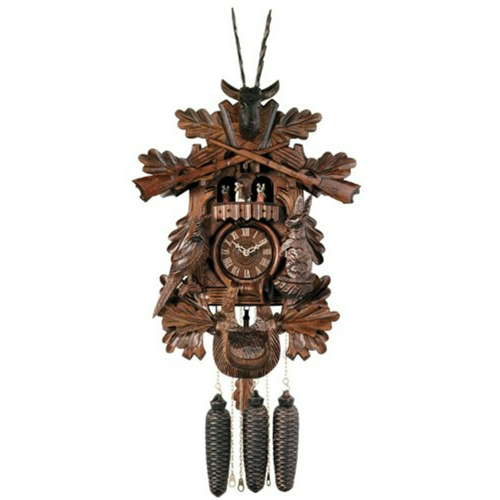 Eight Day Musical Hunter's Cuckoo Clock with Dancers Handcarved Live