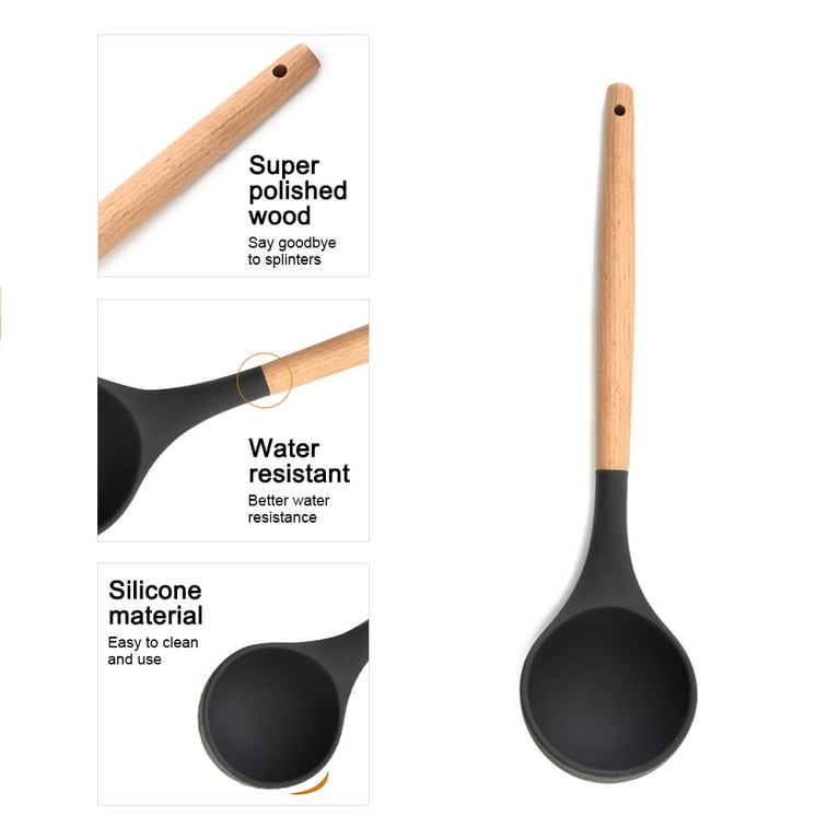 2PCS Silicone Kitchen Cooking Utensil Set for Countertop,Wooden Cook  Gadgets Kitchen Utensils