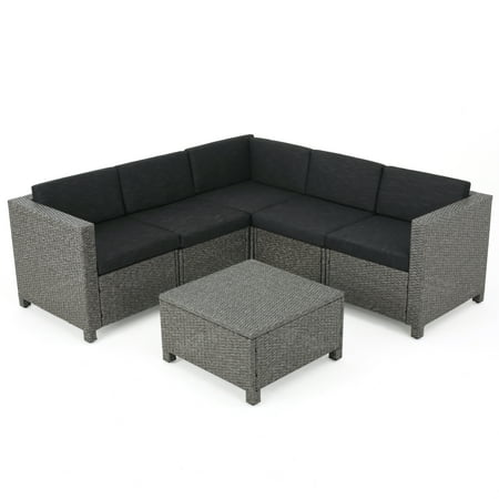 Raleigh Patio Furniture Raleigh Outdoor 6 Piece WickerV-Shaped Sectional Sofa Set with Cushions, Multiple Colors ()