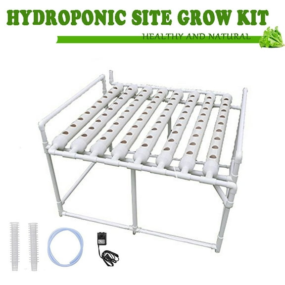 INTBUYING Hydroponic Site Grow Kit Horizontal 8 Pipe 72 Holes Garden Plant Growing System with Water Pump