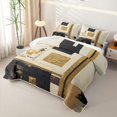 thumbnail image 3 of Castle Fairy Mid Century Gold Square Relief Twin Quilt Set 2 Pieces,Abstract Textured Brush Splash Twin Coverlet Set,Black Cream,1 Bedspread and 1 Pillowcase, 3 of 7