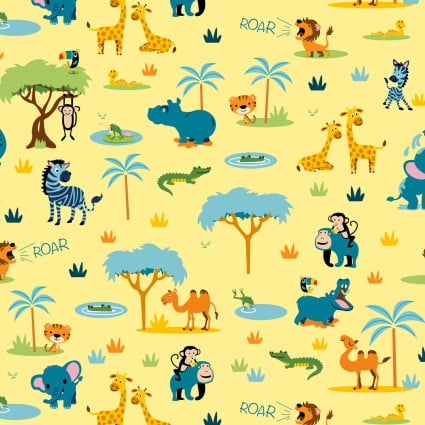Zooville Swinging Safari Yellow Cotton Fabric