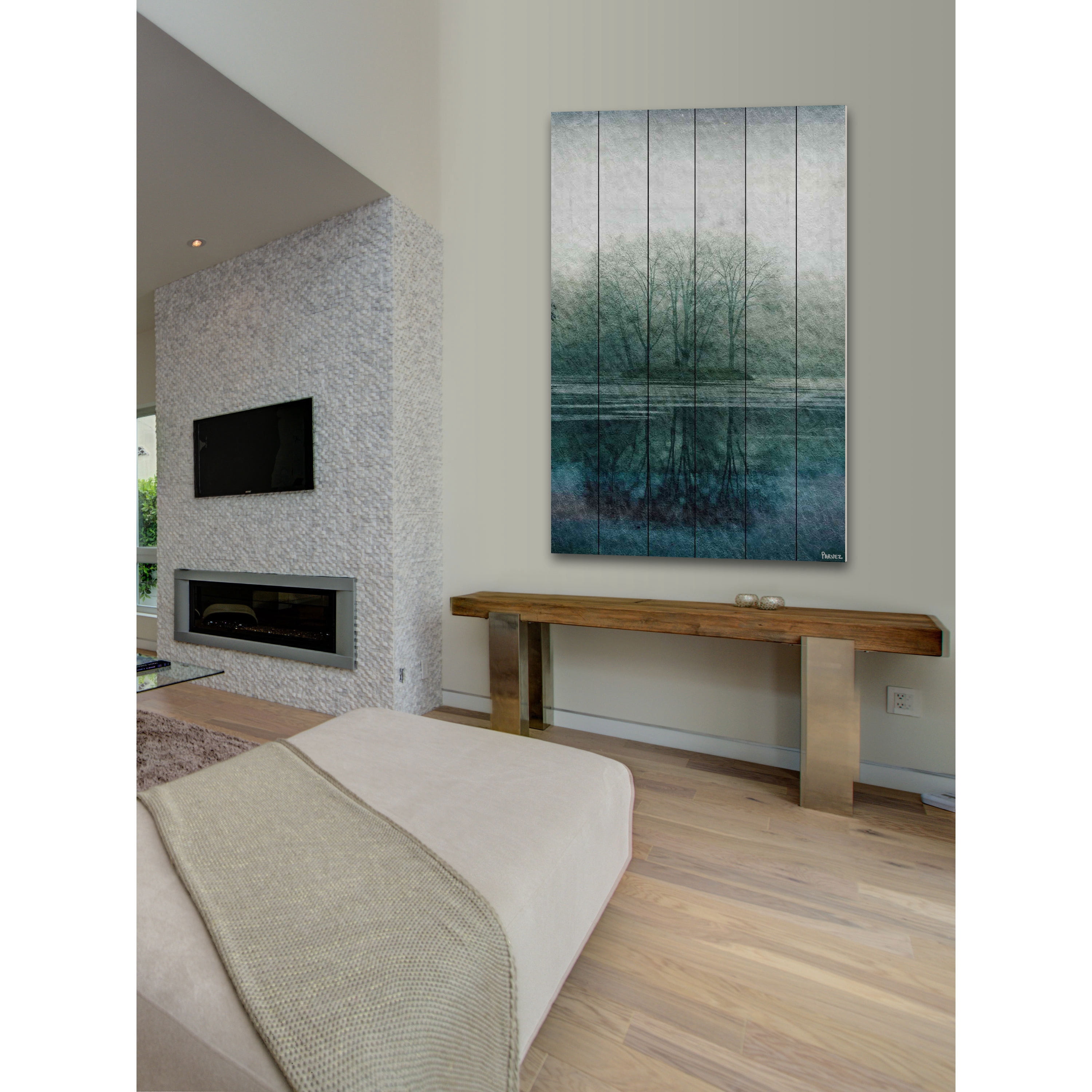 Parvez Taj  'Apple Lake' Painting Print on White Wood 30 x 45