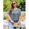thumbnail image 4 of Zeagoo Plus Size Tops for Women Summer Puff Short Sleeve Tunic Pleated V Neck Shirts Casual Floral Solid Blouse, 4 of 5