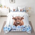 thumbnail image 2 of Feelyou Farmhouse Cow Animal Bedding Comforter Set 7 Pieces, Valentines Day Rose Full Bedding Set, Blue Flower Floral Reversible Fitted Sheet Flat Sheet, Microfiber Bedroom Decor, 2 of 8