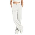 thumbnail image 5 of Womens Straight Leg Solid Sweatpants, Elastic Waist Drawstring Loose Sports Pants with Pockets, Running Fitness Outdoor Wear | VerBelle,White L, 5 of 7