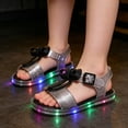 thumbnail image 4 of Girls Glitter Bow LED Light Up Sandals, Adjustable Buckle Open Toe Kids Summer Shoes, Non Flexible Sole Sparkling Beach Party Walking Sandals 4-9Y, 4 of 8