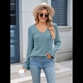 thumbnail image 4 of Blusas de Larga para Mujer, Holgadas, Elegantes, con Encaje y Cuello en V, Informales y Modernas para Usar con Leggings, Moda de Otoño Azul S, 4 of 10