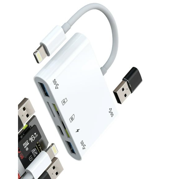 SD Card Reader Lightning OTG Adapter(6in1) USB 3.0 Micro SD Charger Converter for IPhone 14 13 Pro Max Digital Camera Photo Memory Stick Accessories for Apple for iPad TF Flash Drive Lighting Adaptor