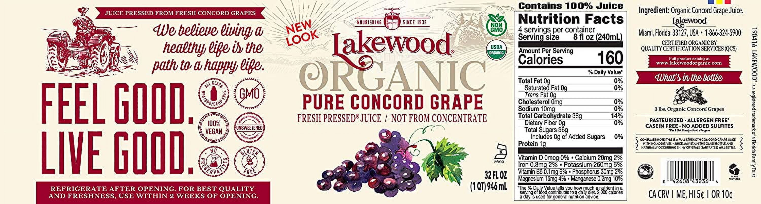 Lakewood Organic Pure Concord Grape Fresh Pressed Juice Concord Grape 32 fl oz Pack of 2