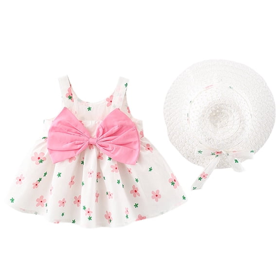 Bobifish Newborn Girls Casual Dresses Wing Ruffle Strap Sleeveless U Back Dress All Over Cherry Print Empire Waist Casual Sundress