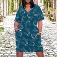 thumbnail image 2 of Teal Floral Leaf Pattern Repeat Women's Summer Short Sleeve Casual Dresses Party Dress, 2 of 5