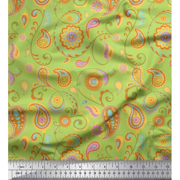 Soimoi Green polyester Crepe Fabric Mandala & Paisley Print Sewing Fabric Yard 42 Inch Wide
