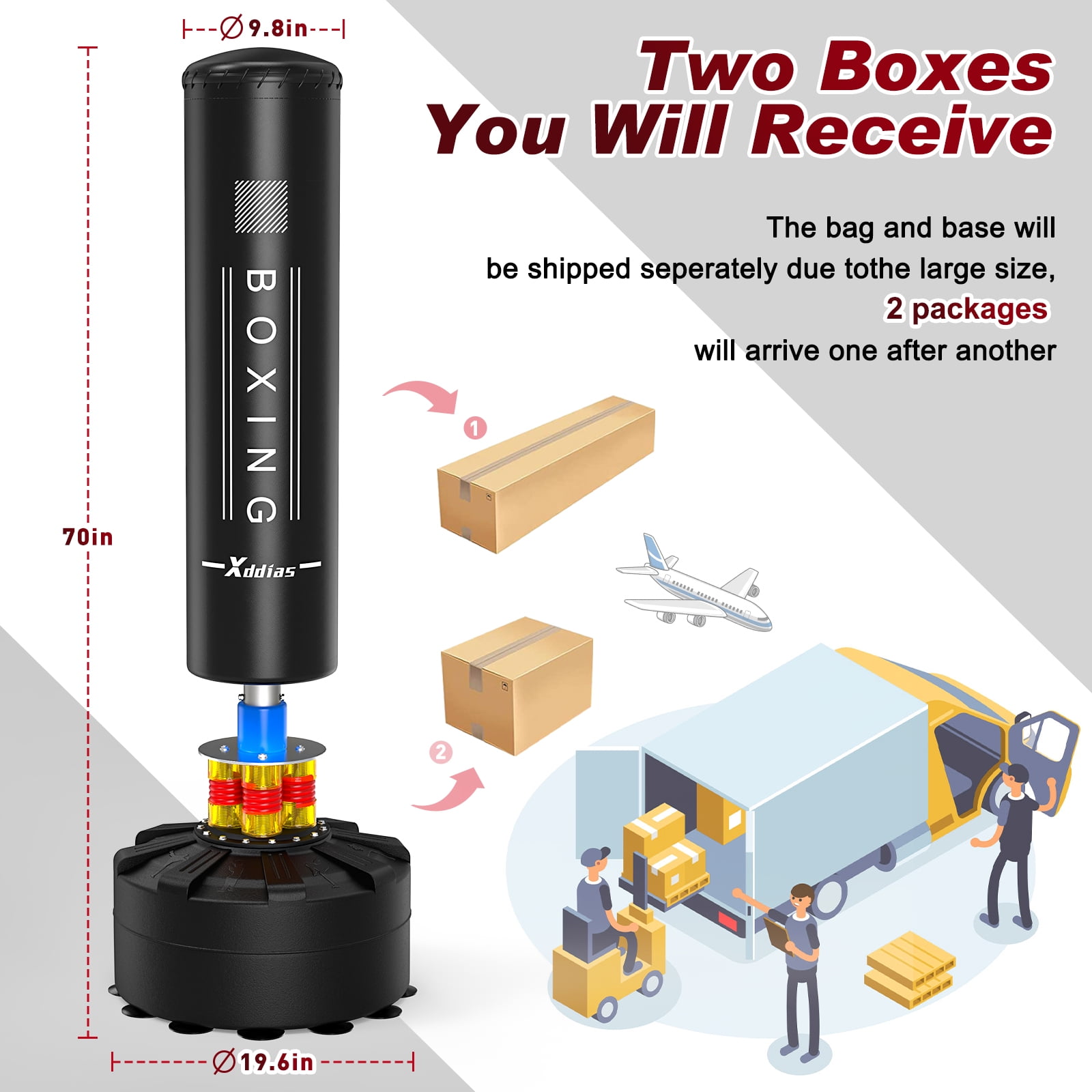 Punching Bag with Stand, Punching Bag for Adults, Boxing Bag with Stand 70''-205lbs Freestanding Punching Bag for Adult Youth Kids - Men Women Stand Kickboxing Bag for Home Office Gym