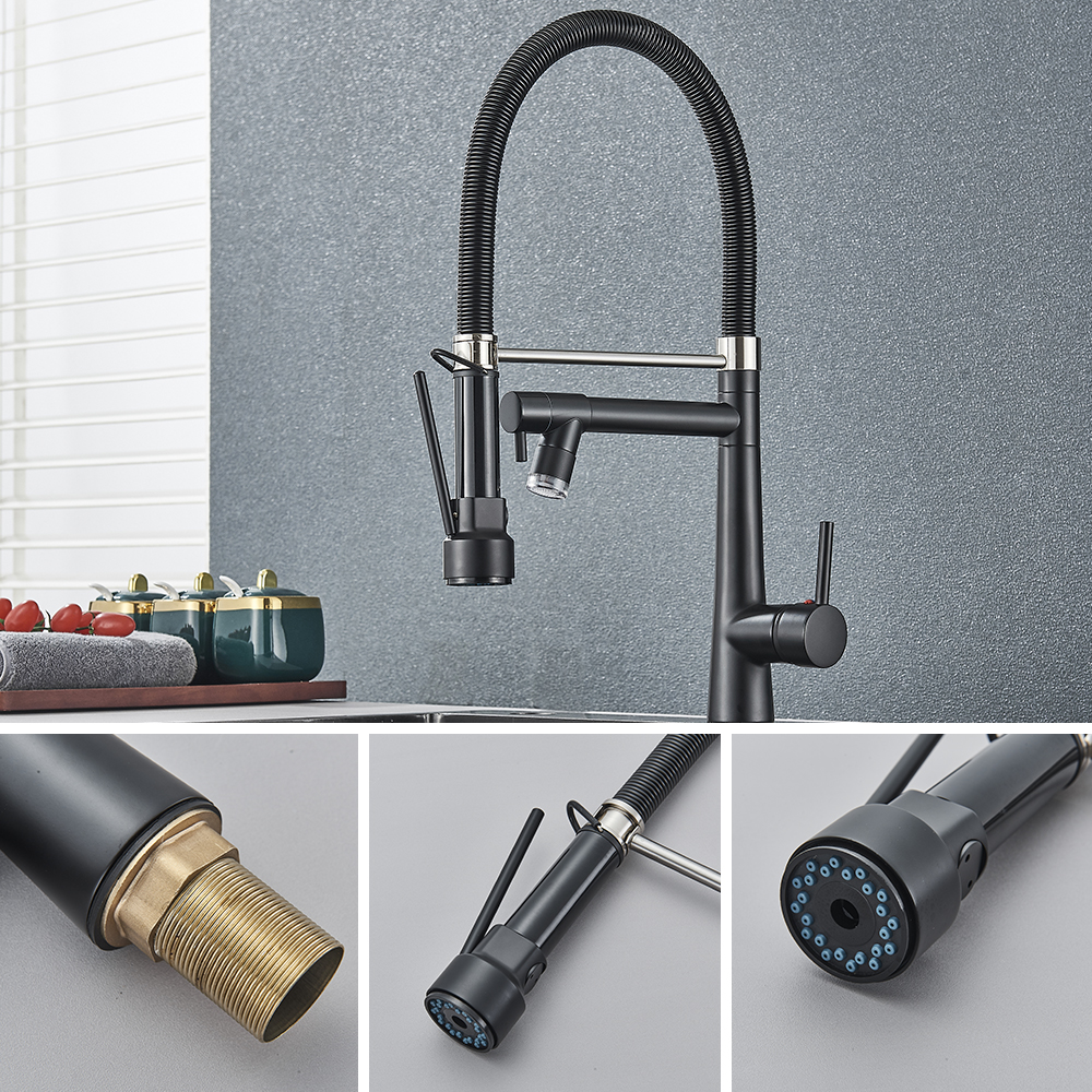 LIFFSSDG Matte Black LED Kitchen Faucet, Kitchen Tap with Lock Shower Head Extendible 360° Swivel Bar Pull-Down Spray High Pressure - image 4 of 12