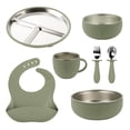 thumbnail image 1 of Premium 7-Piece Silicone & Stainless Steel Kids Dinnerware Set | Feeding Set (Green), 1 of 4