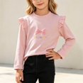 thumbnail image 2 of Fesfesfes Girls Ruffle Shoulder Long Sleeve Top Bow Detail Crew Neck Pullover Shirt, Cute Casual Autumn Winter Outfit for Kids Ages 0-8 Years, 2 of 6