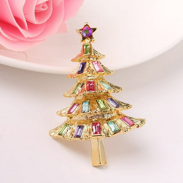 Elegant Christmas Tree Brooch with Rhinestone for Wedding Party Jewelry Giving