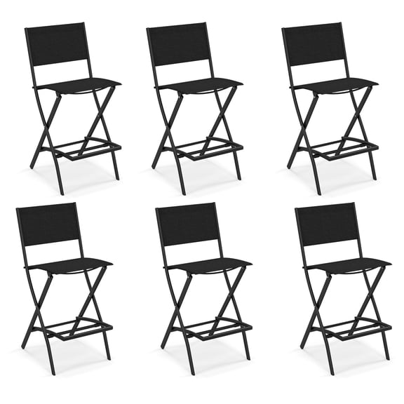 Gymax 6 PCS Outdoor Bar Chair Folding Bar Height Stool w/ Metal Frame Black
