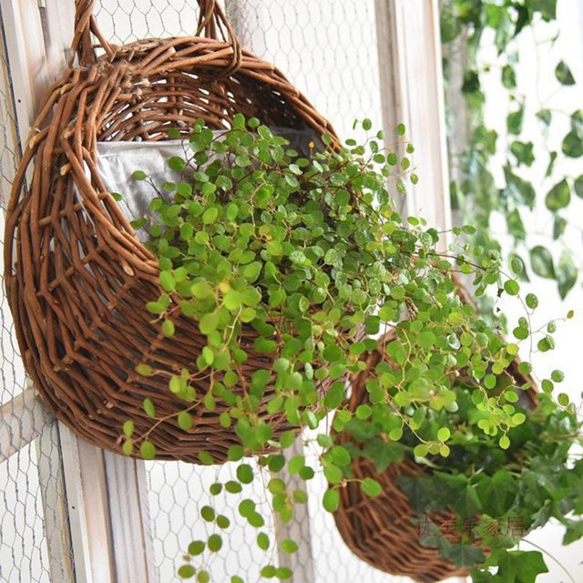Handmade Woven Hanging Basket Wall Mounted Planter Basket,Natural