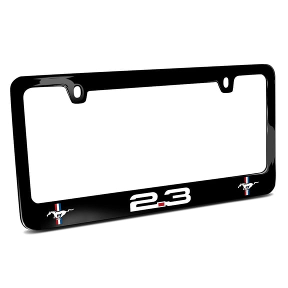 Ford Mustang 2.3L EcoBoost Dual Logo Black Metal License Plate Frame