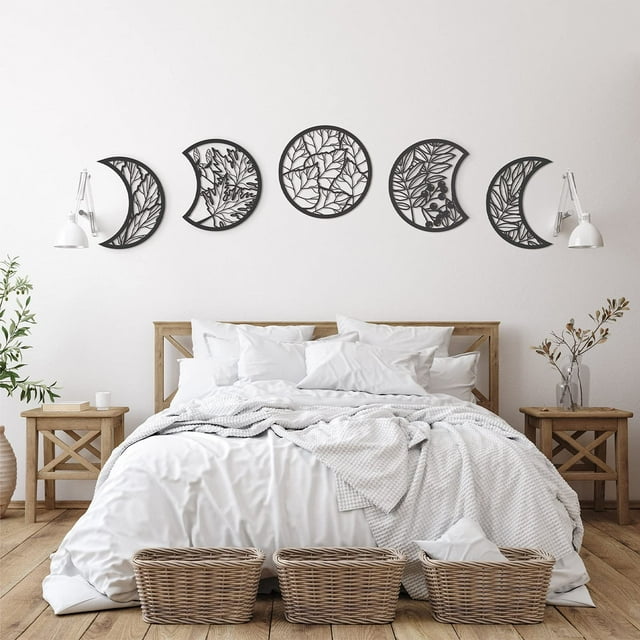 5 Pzas Decoración Negra de Luna Montada en la Pared 3D Fase Lunar Decoración Espiritual para Recámara Adorno de Madera Apariencia Lunar Diseño Natural Decoración Nórdica Lunar para Decoración Navideñ