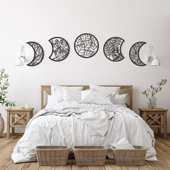 5 Pzas Decoración Negra de Luna Montada en la Pared 3D Fase Lunar Decoración Espiritual para Recámara Adorno de Madera Apariencia Lunar Diseño Natural Decoración Nórdica Lunar para Decoración Navideñ