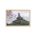 thumbnail image 1 of Eiffel Tower Wall Art with Frame, Eiffel Natural Flowers Colorful Blossoms Cloudy Sky Perspective Paris Print, Printed Fabric Poster for Bathroom Living Room, 35" x 23", Grey Green, by Ambesonne, 1 of 2