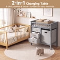 thumbnail image 4 of INFANS Baby Changing Table, Wooden Diaper Station Dresser with 3 Fabric Drawers, Laundry Hamper, Safety Belt, Pad for Nursery Infant, 4 of 10