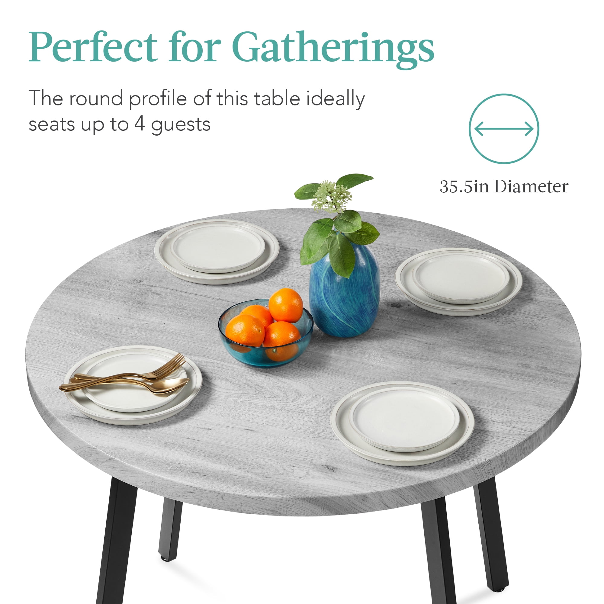Best Choice Products 35.5in Mid-Century Modern Round Dining Table w/ Steel Legs, Adjustable Feet - Gray