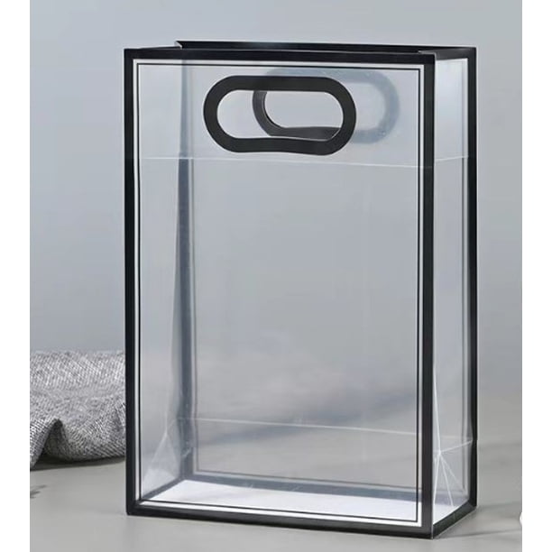 Xiao Hua Regalo, flores frescas, bolsa de embalaje de caja de regalo, bolso de mano de PP mate transparente, flores frescas, regalos y bolso de regalo adjunto (negro, 24 * 10 * 35 cm)