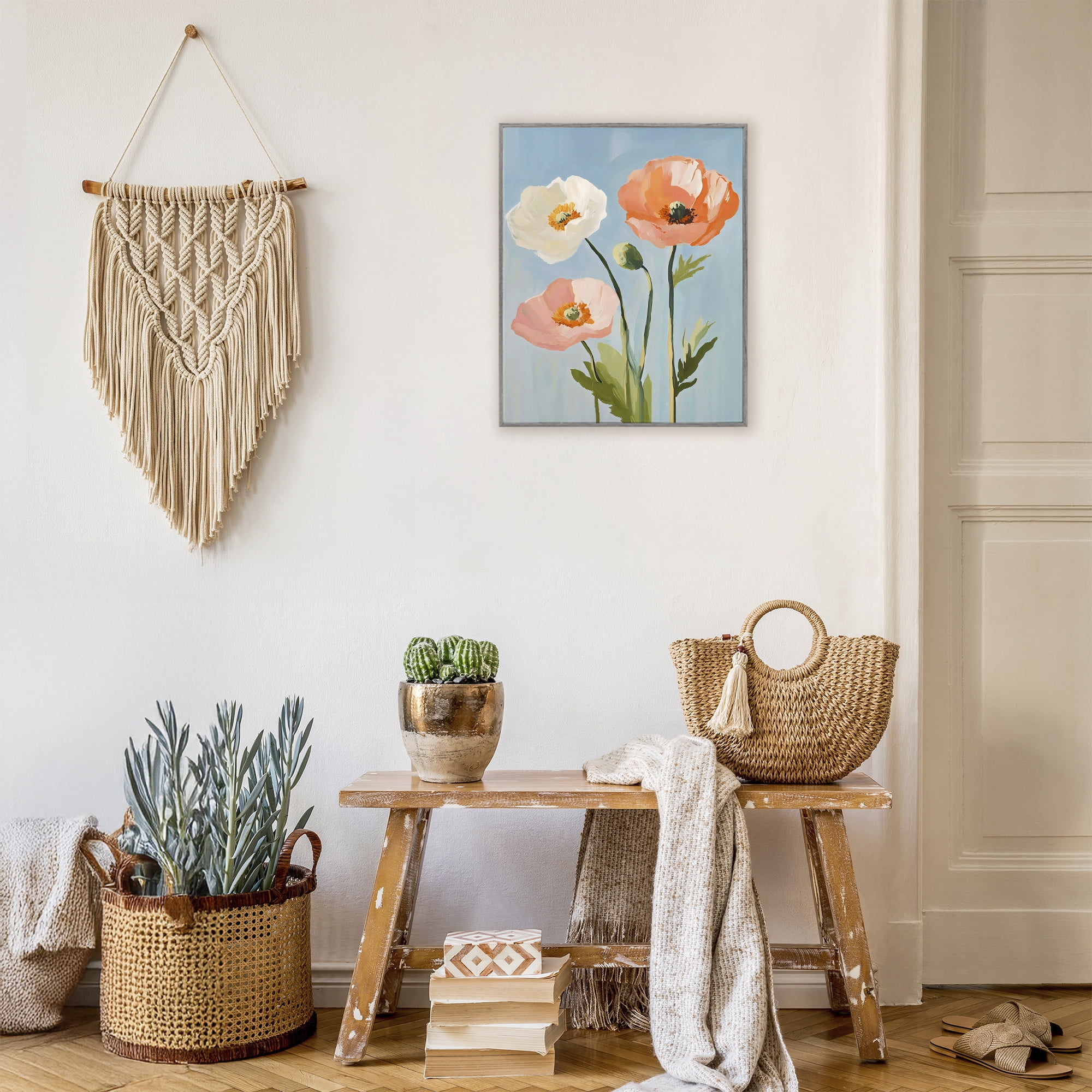 Stupell Industries Pastel Poppy Blooming Trio Gray Framed Giclee Art, design by The Prints Vibe