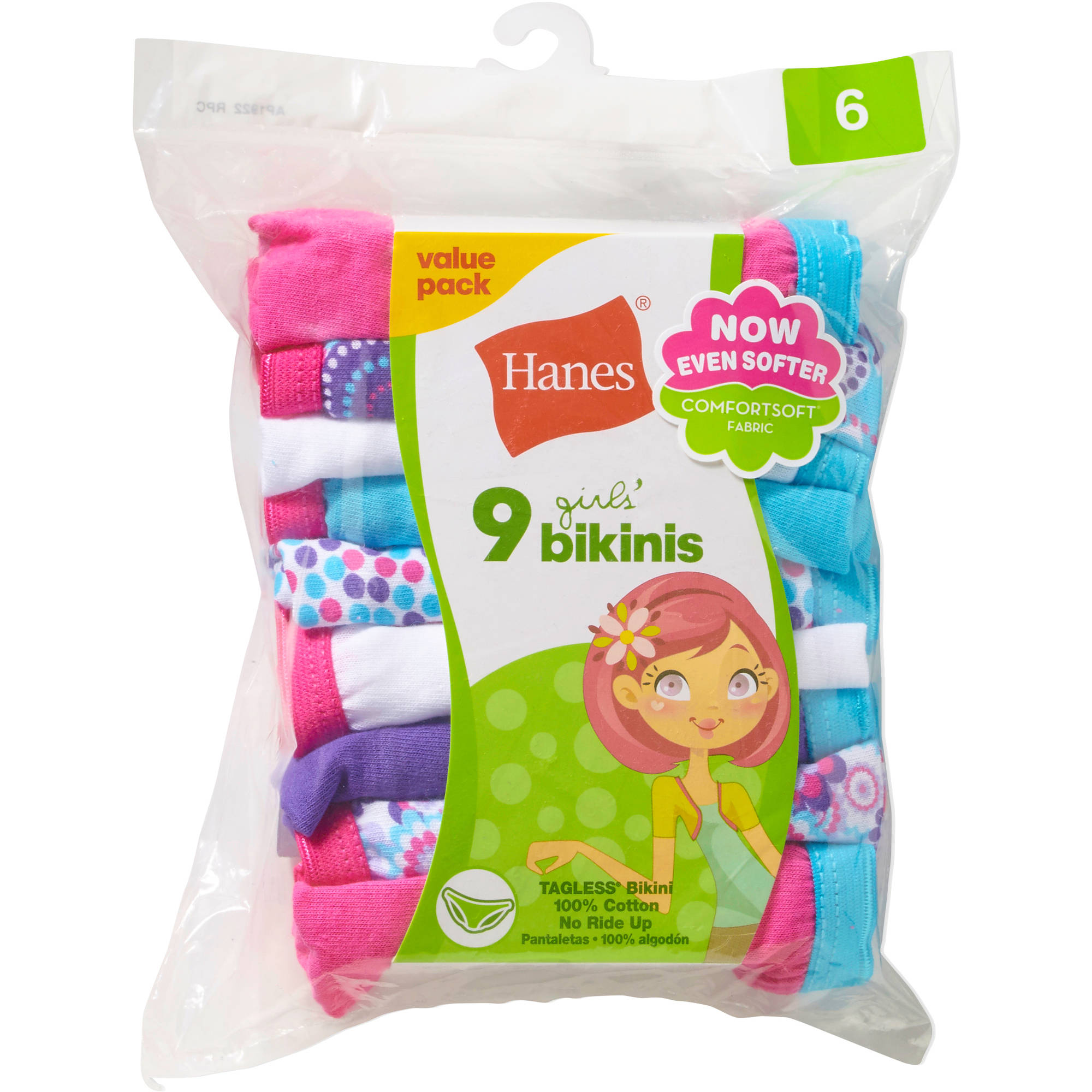 Hanes Girls' Assorted No Ride Up Cotton Bikini Panties 9 Pack - image 2 of 5