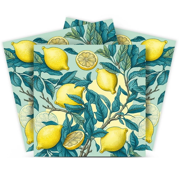 Mi Alma Vinyl Peel and Stick Lemon Sorrento Removable L13 Backsplash Tile Stickers, Green/Yellow, 4" x 4" (24-Pack)