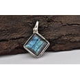 thumbnail image 2 of Solid 925 Sterling Silver Pendant For Women Men, Genuine Blue Fire Labradorite Square Gemstone Unique Handcrafted Jewelry For Her Him, 2 of 4