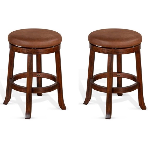 Pemberly Row 24" Mahogany Wood Backless Swivel Stool in Dark Chocolate