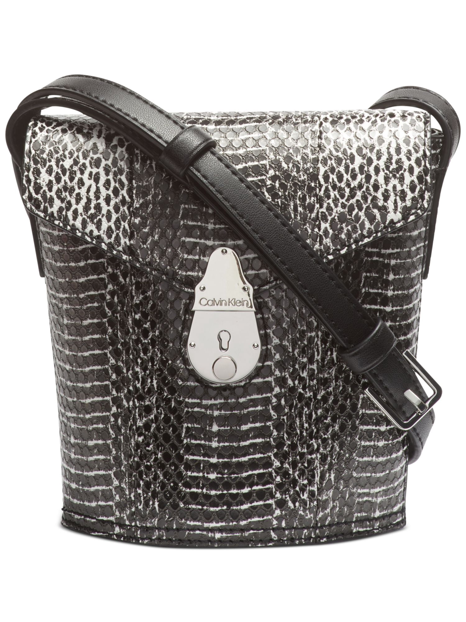 Calvin Klein Snake Print Bucket Purse Monogram Logo Hardware Chain Crocodile Print Shoulder Bag  main image 2