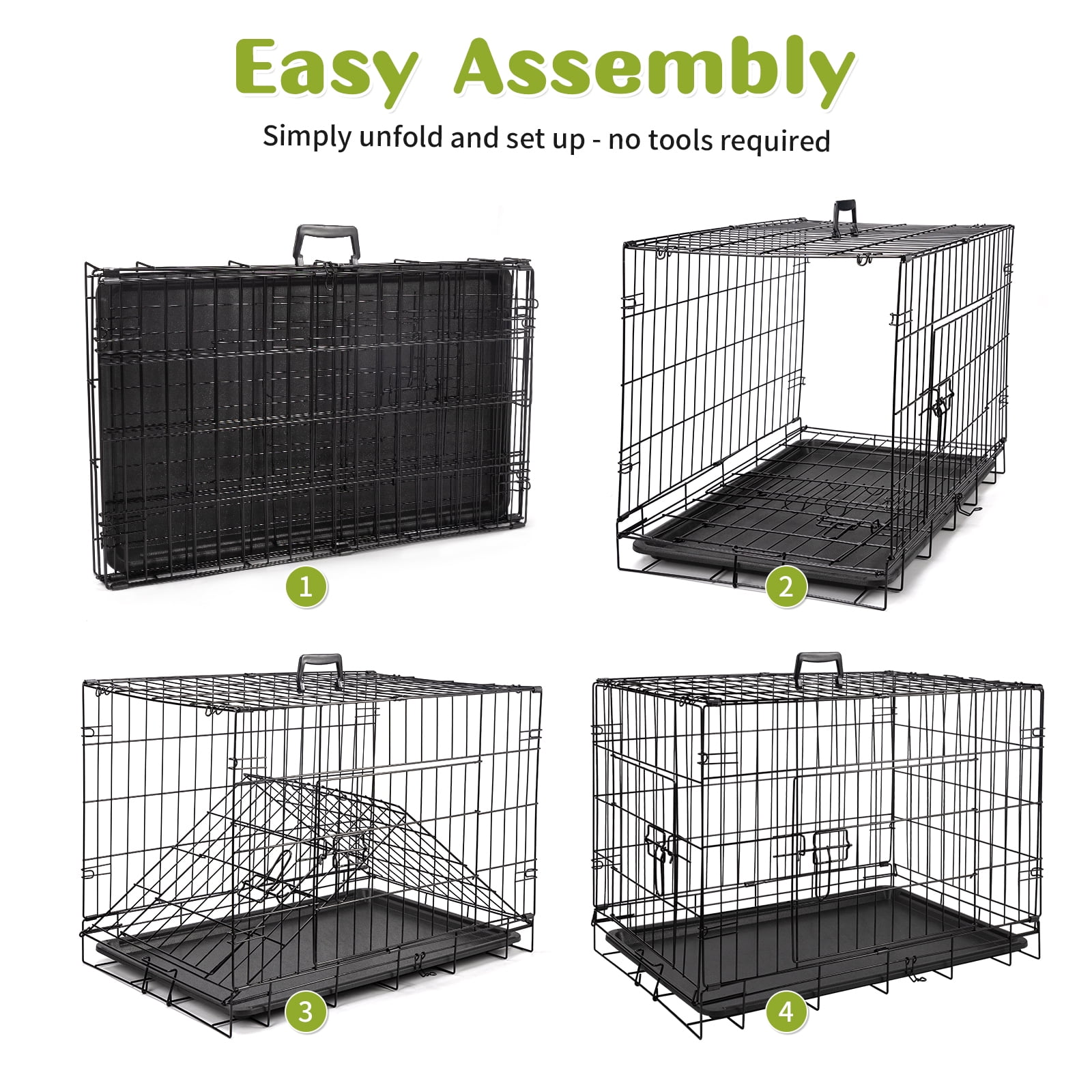 HiiKaa 30 in Small Dog Crate,Foldable Metal Dog Kennel,2-Door Puppy Cage with Tray for Indoor Travel