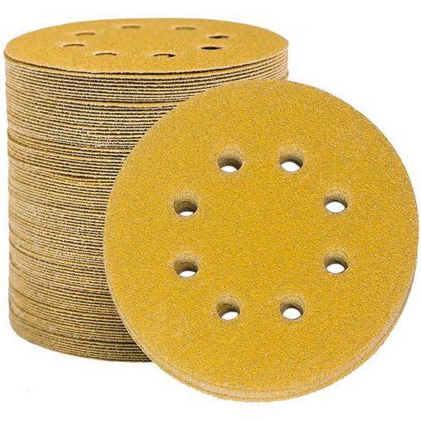 Discos de lijado de 100 x 125 mm, discos de lijado para lijadoras orbitales aleatorias y todas las herramientas oscilantes, discos de lijado amarillos de 125 mm con velcro, 100 x grano 60,
