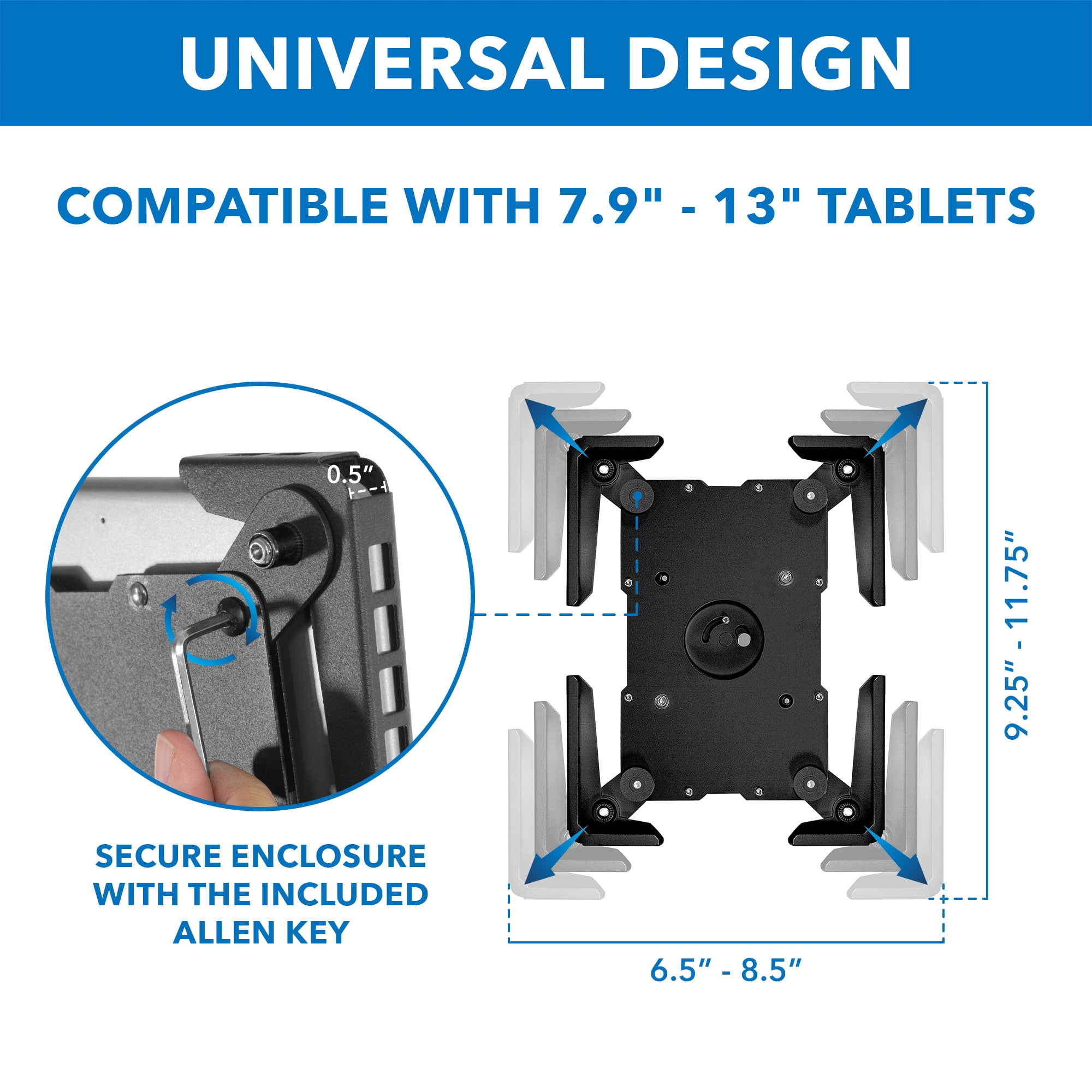 Mount-It! Adjustable Universal Theft-Deterrent Tablet Floor Kiosk Mount for most 9.7" - 13.1" Tablets, Black