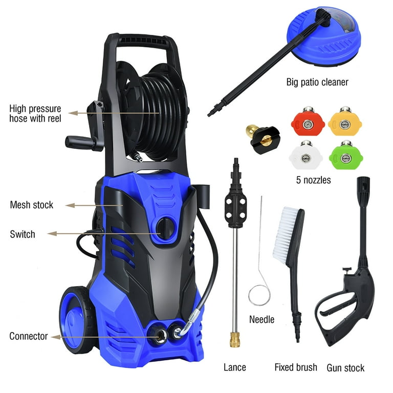 Costway 3000PSI Electric High Pressure Washer Machine 2 GPM 2000W w Deck Patio Cleaner Blue
